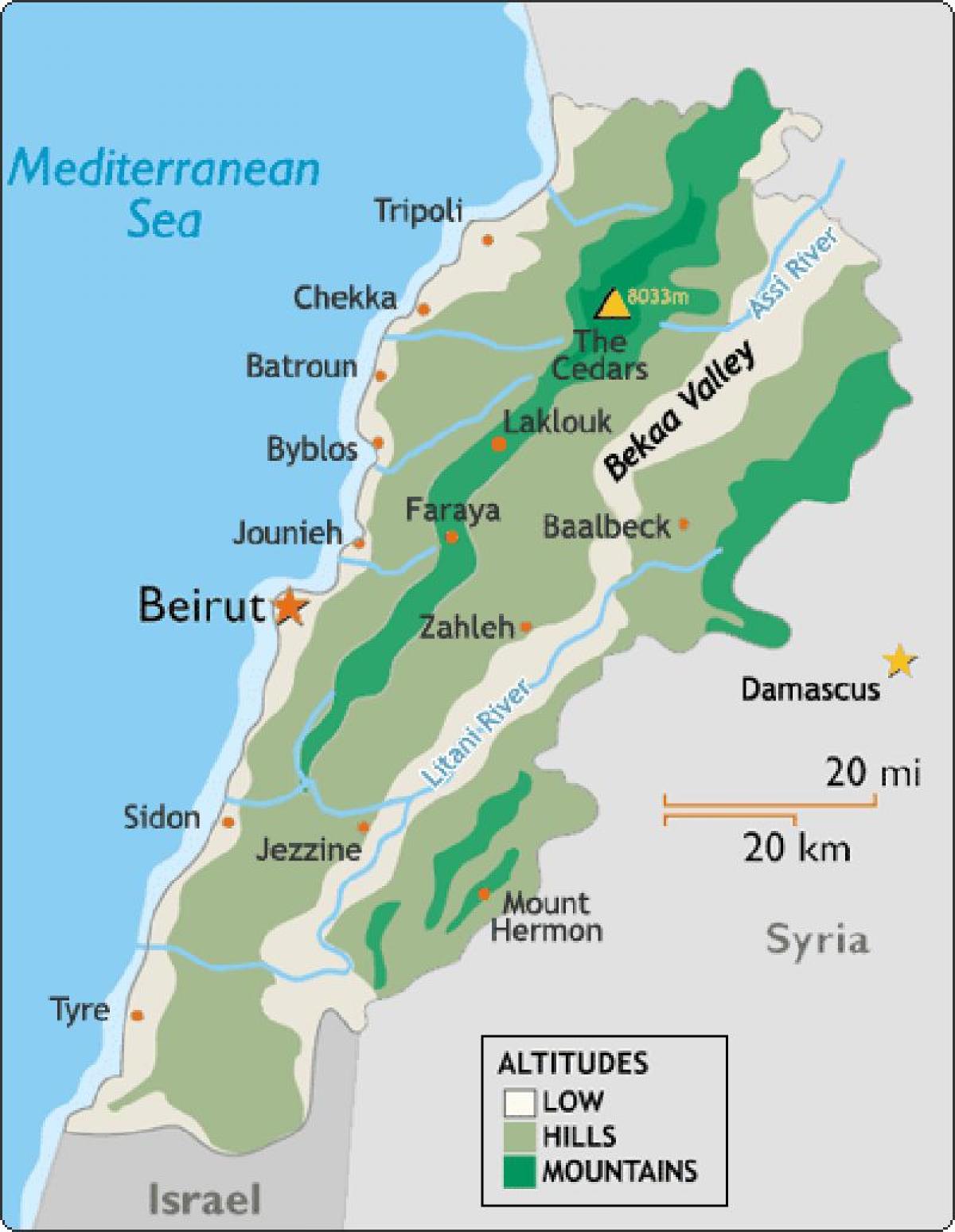 mapa Libanonu klímy