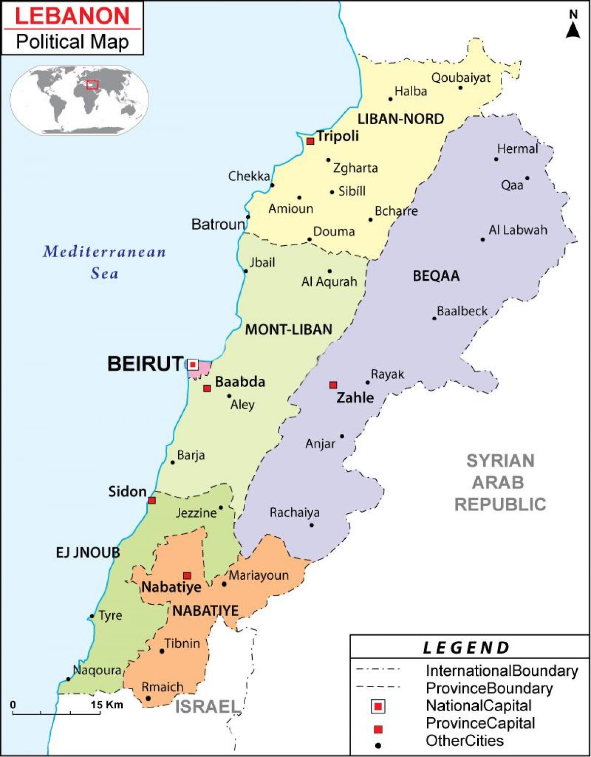 Libanon politická mapa - Mapa Libanonu politické (Západná Ázia Ázia)